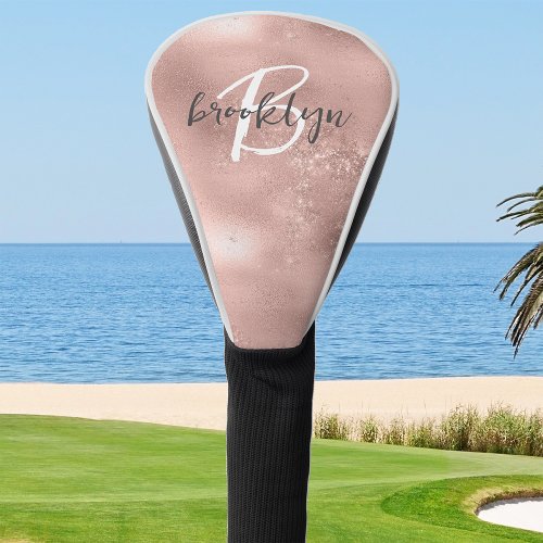 Glam Blush Pink Trendy Script Monogram Golf Head Cover