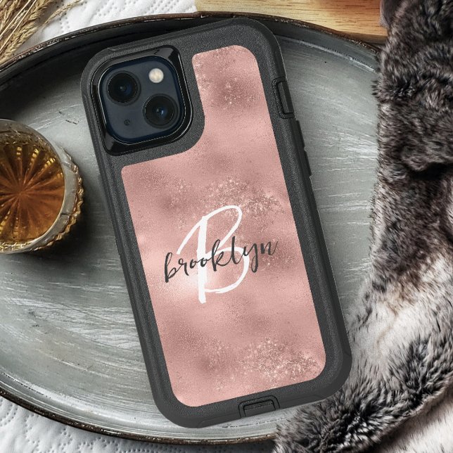 Glam Blush Pink Trendy Script Monogram Otterbox iPhone Case (Creator Uploaded)
