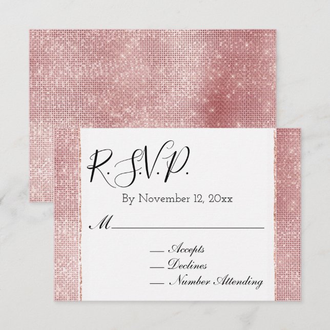 Glam Blush Pink White Glitzy Sparkle RSVP Enclosure Card (Front/Back)
