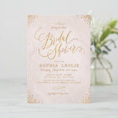 Glam blush rose gold calligraphy Bridal Shower Invitation (Standing Front)