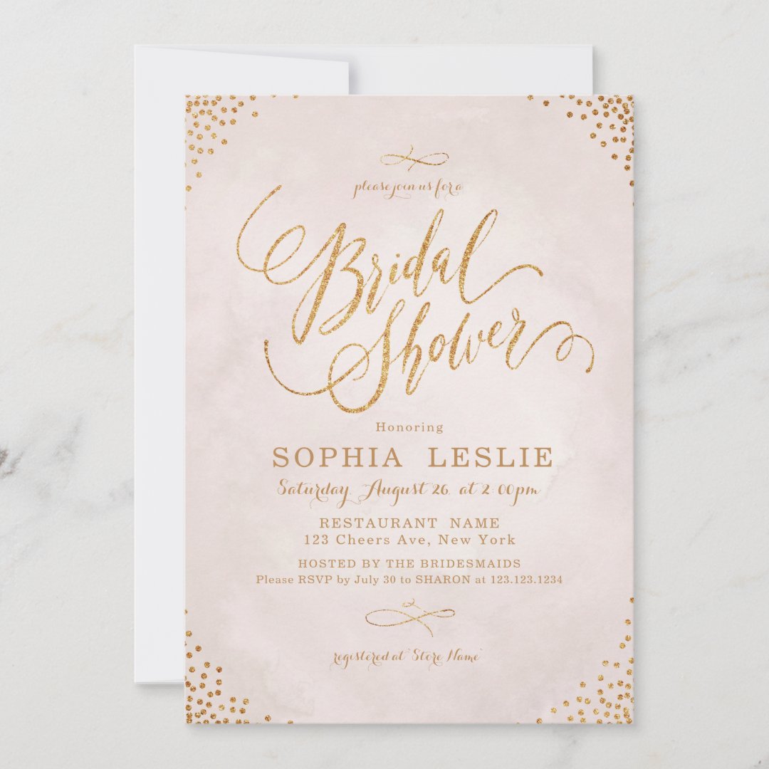 Glam blush rose gold calligraphy Bridal Shower Invitation | Zazzle