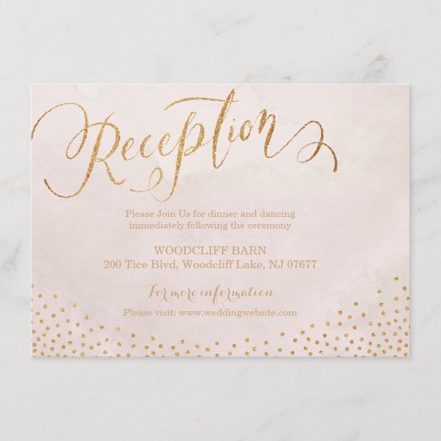 Glam Blush Rose Gold Calligraphy Reception Card