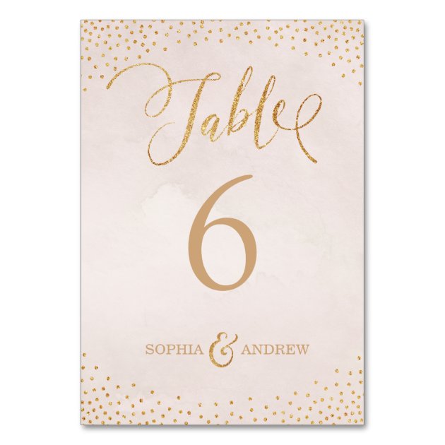 Glam Blush Rose Gold Calligraphy Table Number Card