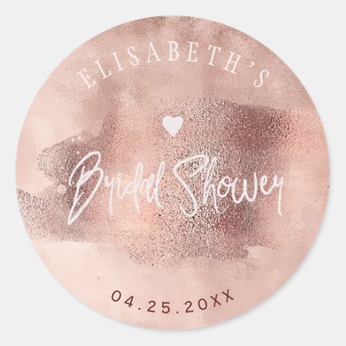 Glam blush rose gold copper glitter bridal shower classic round sticker