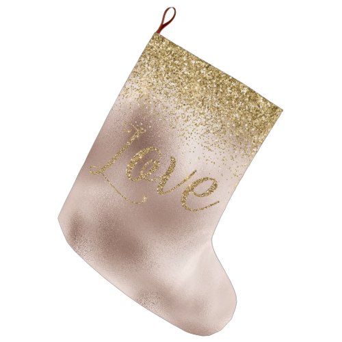 Glam Blush Rose Gold Glitter Love Large Christmas Stocking