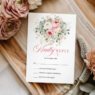 Glam Bohemian Blush Floral Gold Wedding RSVP Card