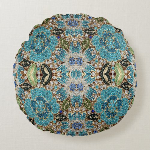 glam bohemian girly fashion teal turquoise blue round pillow