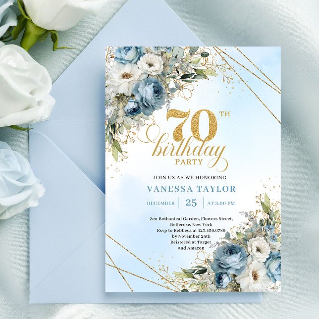 Glam Bohemian Gold 70th Birthday Invitation (Glam Bohemian Gold 70th Birthday Invitation)