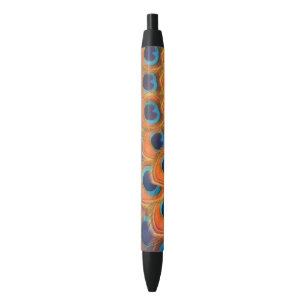 Glam Boho Orange Blue Peacock Feathers Pen