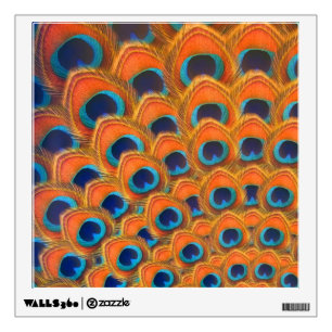 Glam Boho Orange Blue Peacock Feathers Wall Decal