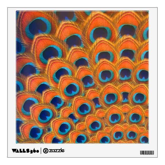 Glam Boho Orange Blue Peacock Feathers Wall Decal (Front)