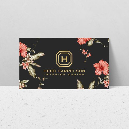 Glam Box Logo Monogram Vintage Floral Designer Business Card