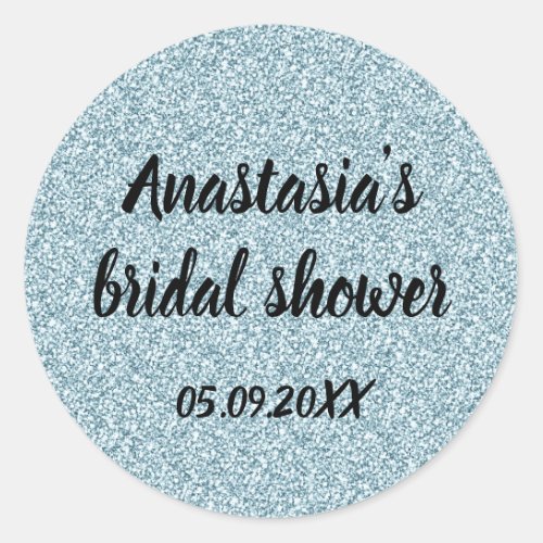 Glam Bridal Shower Blue Silver Glitter Sparkles Classic Round Sticker