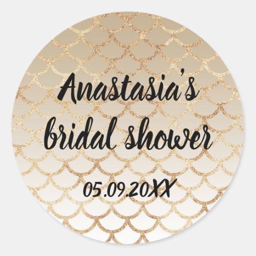 Glam Bridal Shower Gold Mermaid Glitter Sparkles Classic Round Sticker