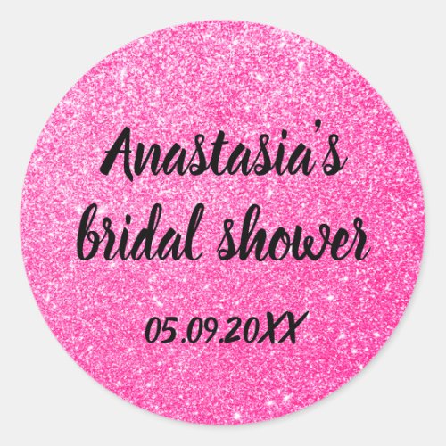 Glam Bridal Shower Hot Pink Glitter Sparkles Name Classic Round Sticker