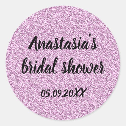 Glam Bridal Shower Lilac Purple Glitter Sparkles Classic Round Sticker