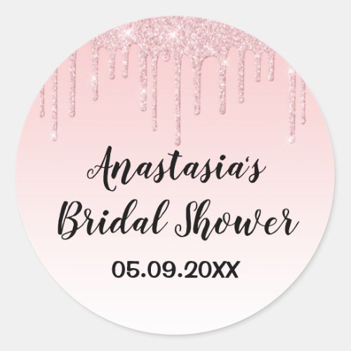 Glam Bridal Shower Pink Rose Gold Glitter Drips Classic Round Sticker