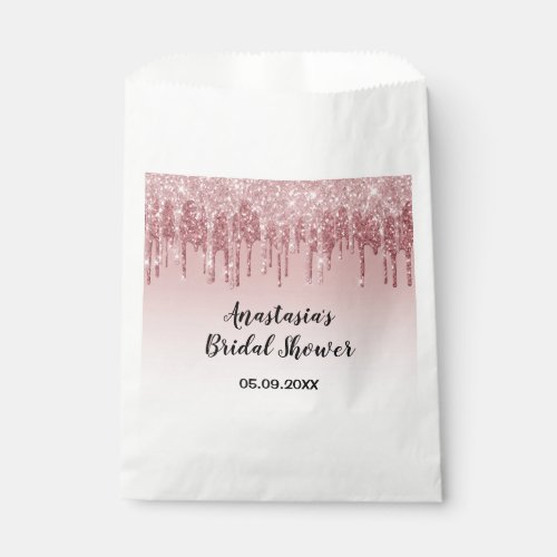 Glam Bridal Shower Pink Rose Gold Glitter Drips Favor Bag