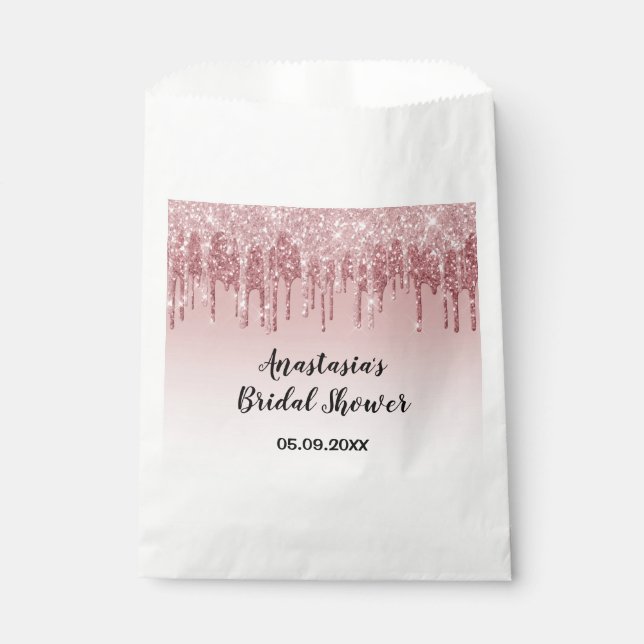 Glam Bridal Shower Pink Rose Gold Glitter Drips Favor Bag (Front)