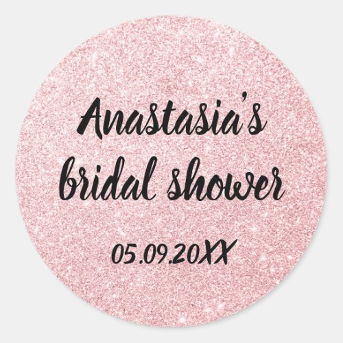 Glam Bridal Shower Pink Rose Gold Glitter Sparkles Classic Round Sticker