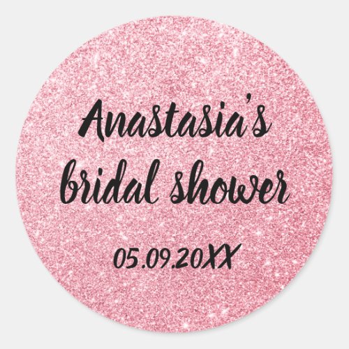 Glam Bridal Shower Pink Rose Gold Glitter Sparkles Classic Round Sticker