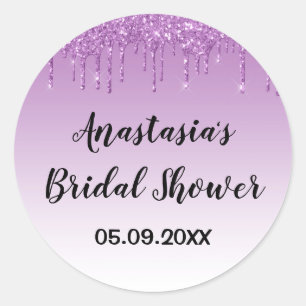Glam Bridal Shower Purple Glitter Drips Sparkle Classic Round Sticker