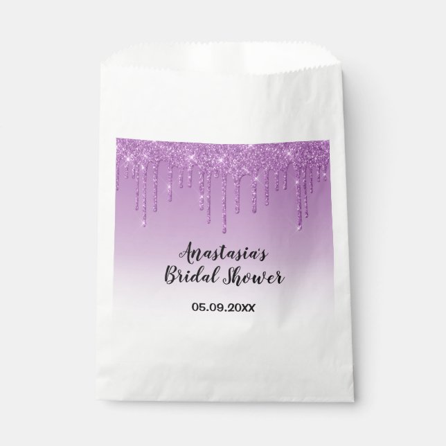 Glam Bridal Shower Purple Glitter Drips Sparkle Favor Bag (Front)