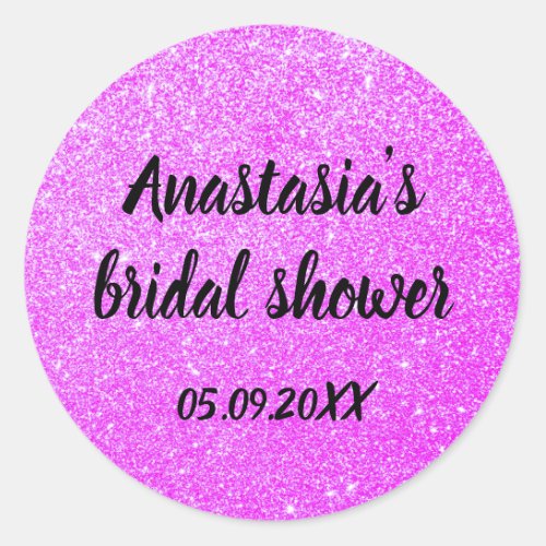 Glam Bridal Shower Purple Glitter Sparkles Name Classic Round Sticker