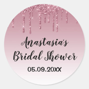 Glam Bridal Shower Purple Rose Gold Glitter Drips Classic Round Sticker
