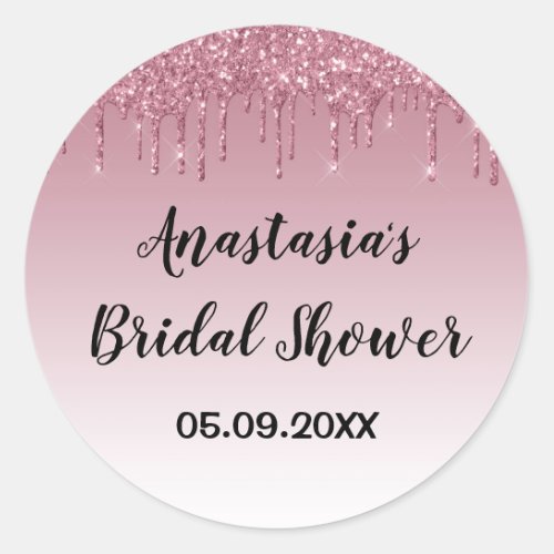 Glam Bridal Shower Purple Rose Gold Glitter Drips Classic Round Sticker