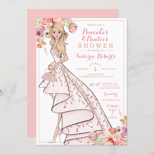 Glam Bride Pancakes and Panties Lingerie Shower Invitation (Front/Back)