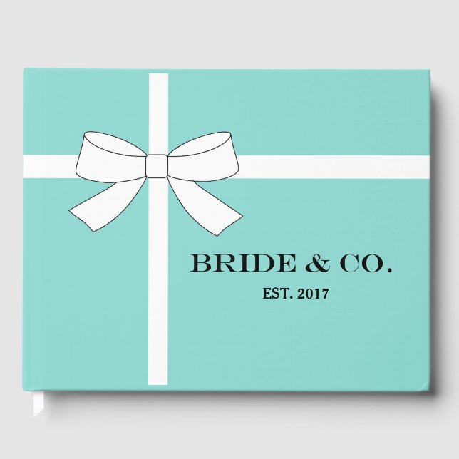 Glam BRIDE Teal Blue Bridal Wedding Shower Party Guest Book (Front)