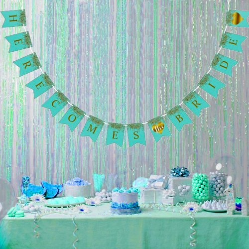Glam Bride Teal Gold Sparkle Twinkle Shower Party Bunting Flags