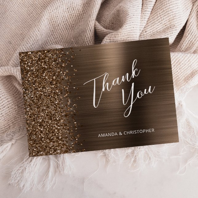 Glam Bronze Metallic Wedding Flat Thank You Card (Creator Uploaded)