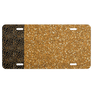Glam Bronze Sparkles with Wild Animal Print License Plate