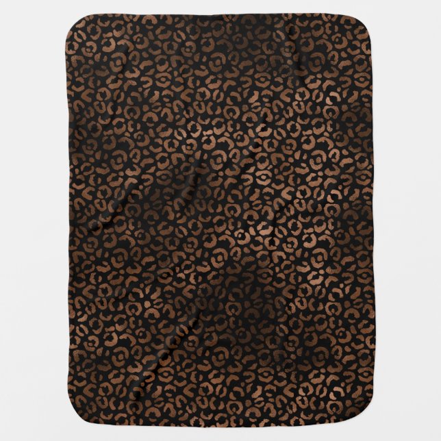 Glam Brown Black Leopard Print Baby Blanket (Front)
