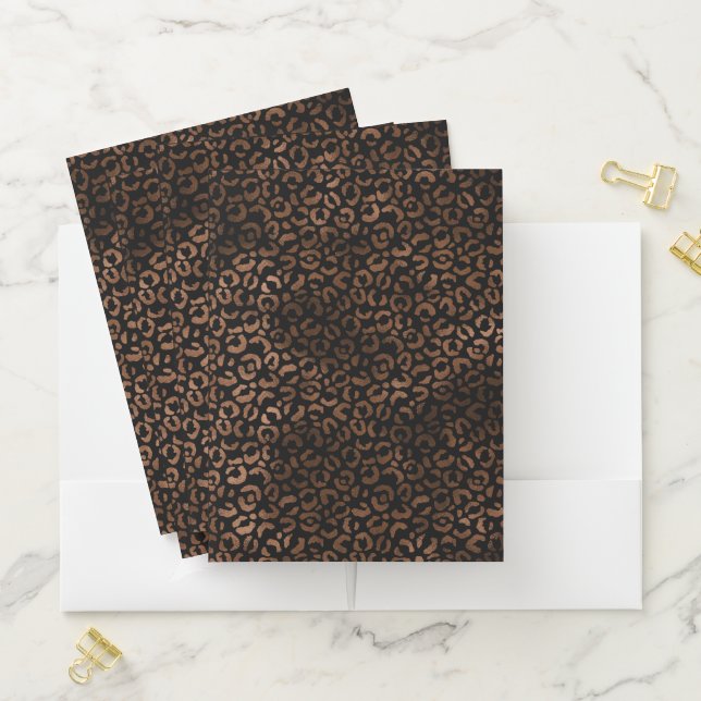 Glam Brown Black Leopard Print Pocket Folder (In Situ)