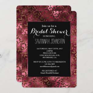 Glam Brown Burgundy Leopard Print bridal shower Invitation