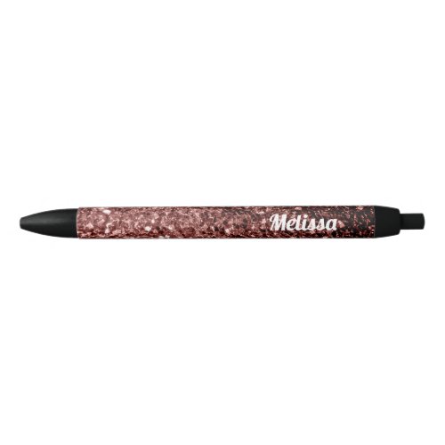Glam Brown Red Glitter sparkles Personalize Black Ink Pen