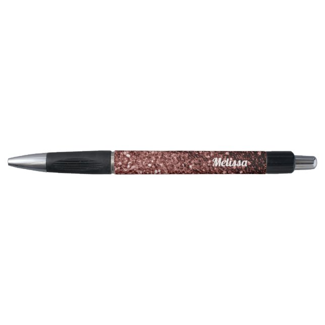 Glam Brown Red Glitter sparkles Personalize Pen (Front)