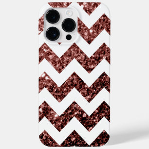 Glam Brown Red Glitter sparkles White Chevron Case-Mate iPhone 14 Pro Max Case