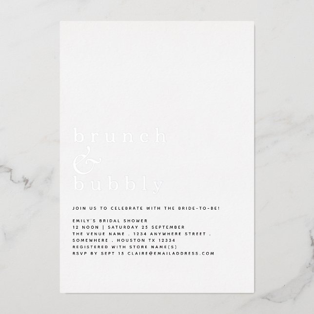 Glam Brunch Bubbly  Bridal Shower Real Foil Invitation (Front)