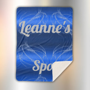 Glam Brushed Metal and Glitter Blue Monogram   Sherpa Blanket