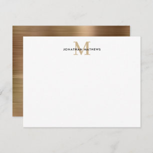 Glam Brushed Metal Gold Classic Monogram Note Card