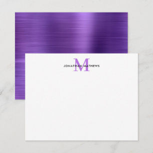 Glam Brushed Metal Purple Classic Monogram Note Card