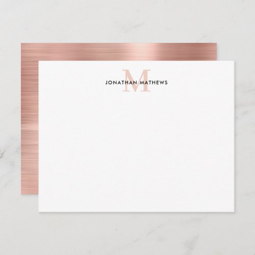 Glam Brushed Metal Rose Gold Classic Monogram Note Card