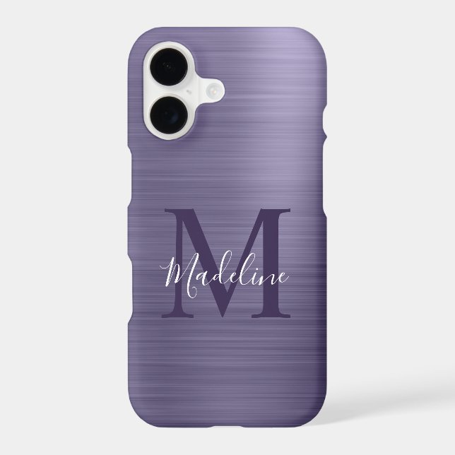 Glam Brushed Metallic Midnight Purple Monogram iPhone Case (Back)