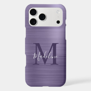 Glam Brushed Metallic Midnight Purple Monogram iPhone 17 Pro Max Case