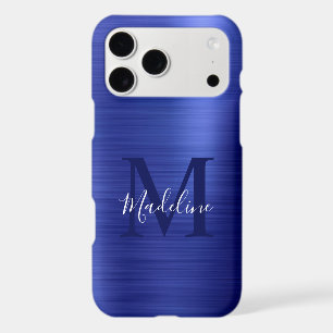 Glam Brushed Metallic Royal Blue Monogram iPhone 17 Pro Max Case