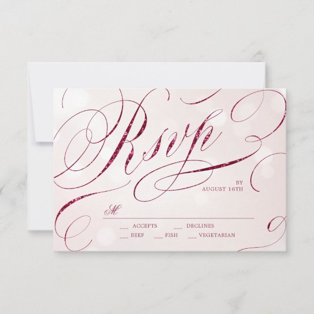 Glam burgundy calligraphy vintage wedding RSVP (Front)